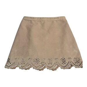 Hollister Tan Faux Suede‎ Die Cut Scalloped Hem Mini Skirt Size 3